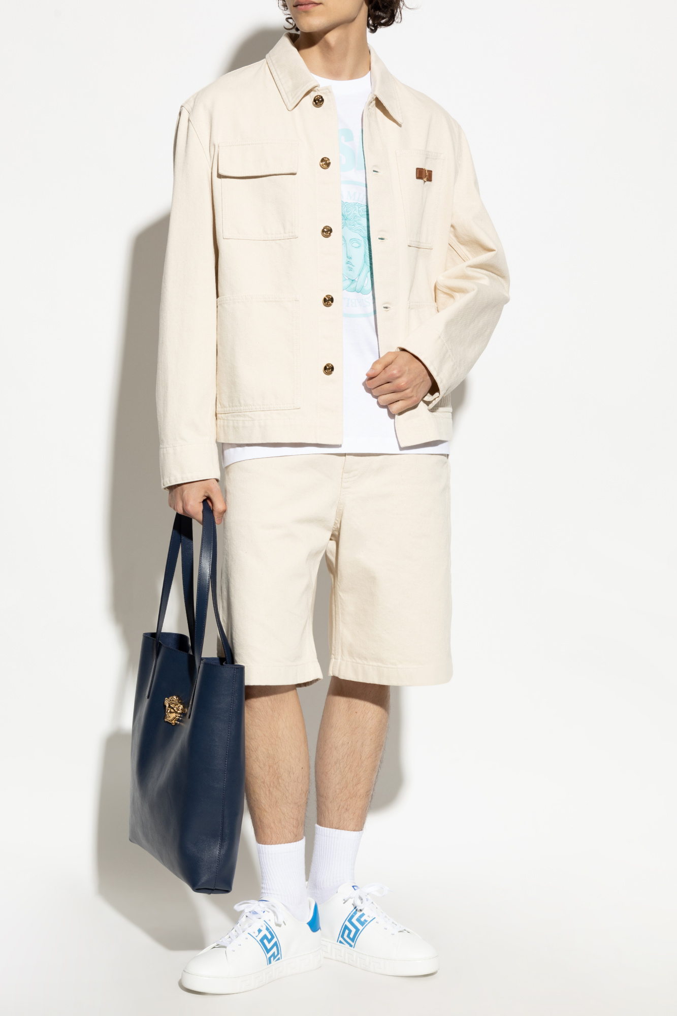 VERSACE ホワイト ロングスリーブ Tシャツ⑥① VERSACE JEANS COUTURE Logo Medusa Embroidery T Shirt White S